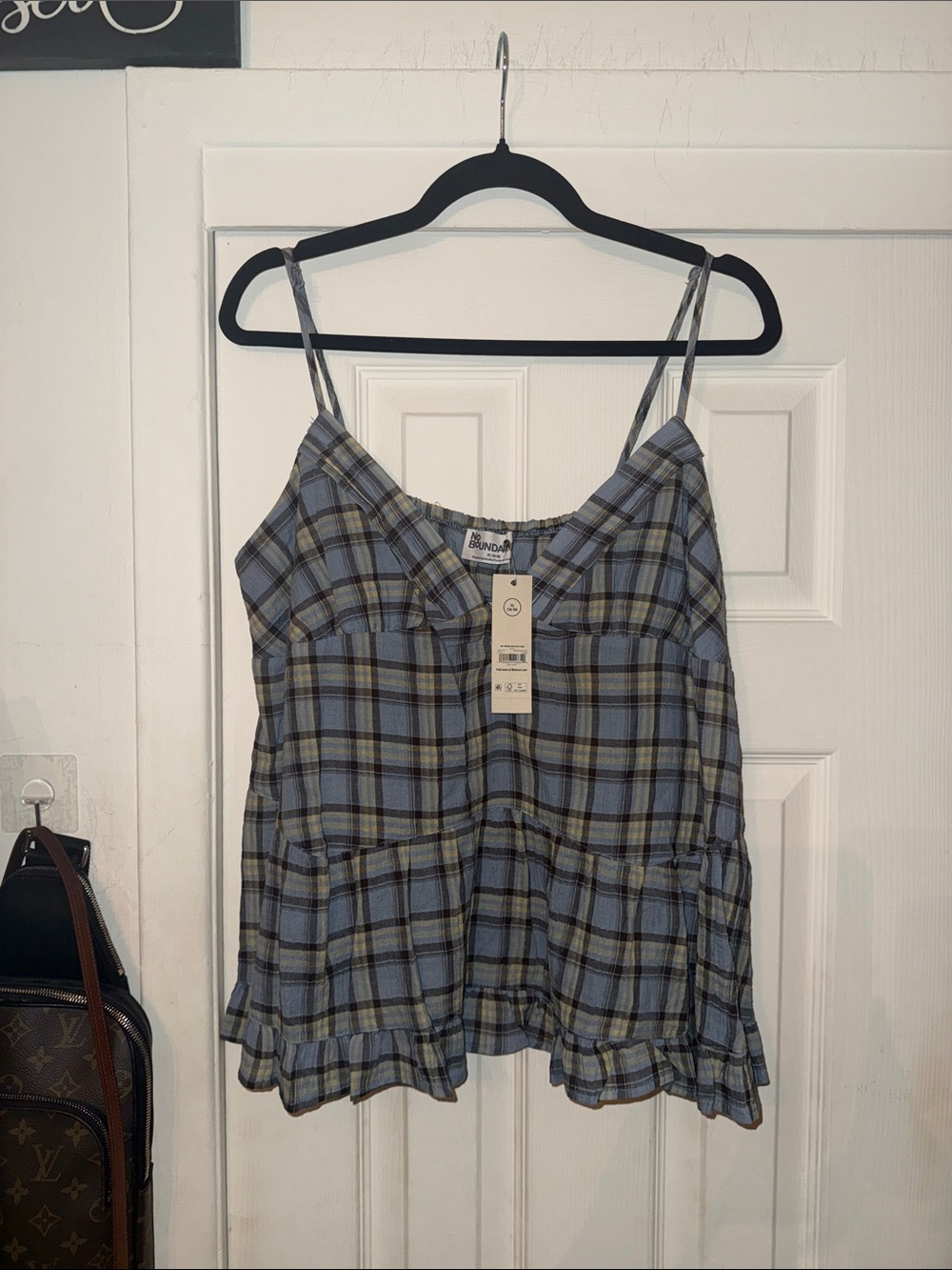 No Boundaries Light Blue Plaid Tiered Cami